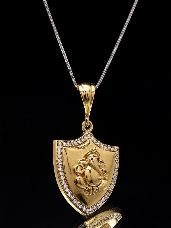 Exotic India Stone Studded Lord Ganesha Brass Pendant 