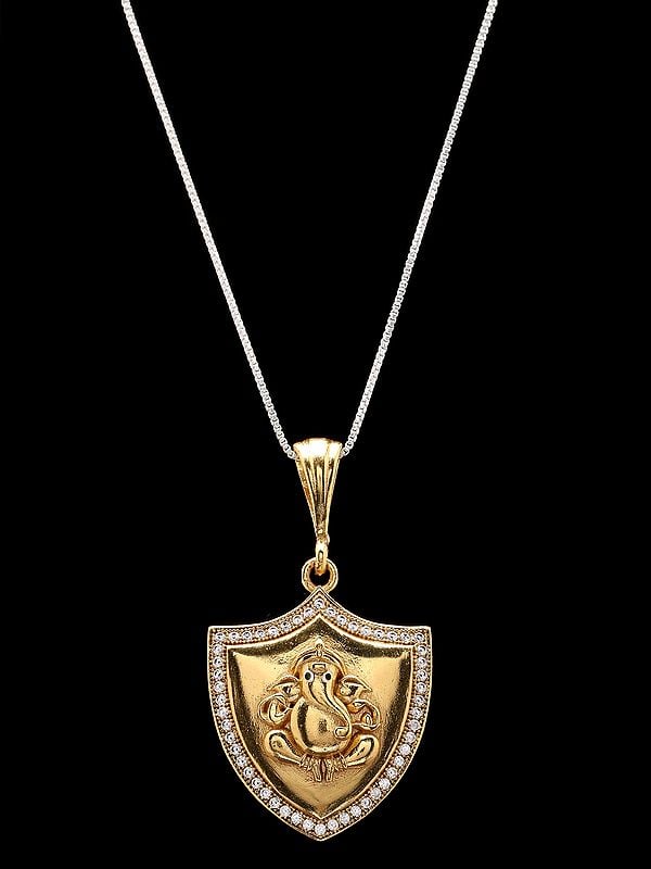 exotic india Stone Studded Lord Ganesha Brass Pendant 
