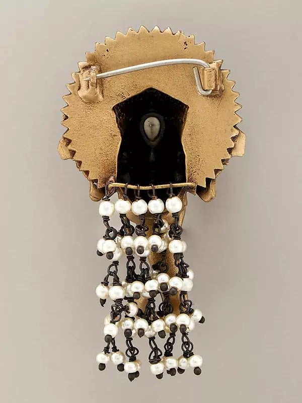 Exotic India Stone Studded Lord Ganesha Brooch With Dangling Beads 