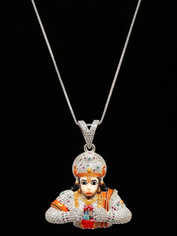 Exotic India Stone Studded Lord Hanuman Tearing His Chest To Reveal Rama And Sita Pendant 