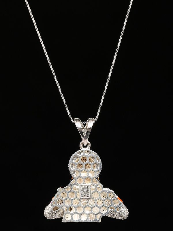 Exotic India Stone Studded Lord Hanuman Tearing His Chest To Reveal Rama And Sita Pendant 