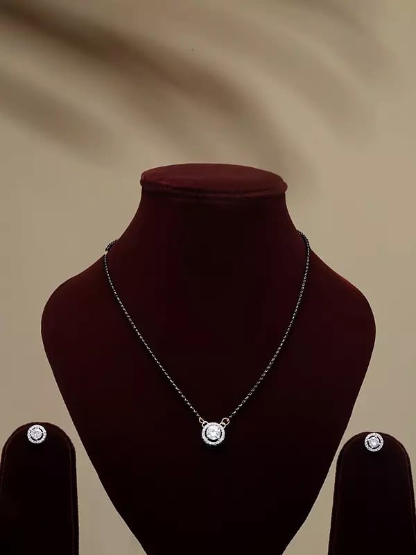 exotic india Stone Studded Mangalsutra and Earrings Set 