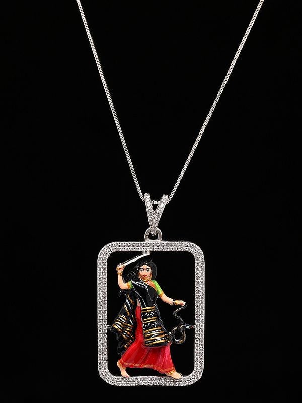 Exotic India Stone Studded Mogal Maa Sterling Silver Pendant (Rare Goddess Of India)