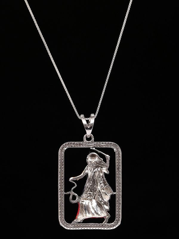 Exotic India Stone Studded Mogal Maa Sterling Silver Pendant (Rare Goddess Of India)
