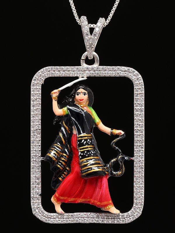 exotic india Stone Studded Mogal Maa Sterling Silver Pendant (Rare Goddess of India) 