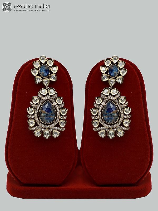 Exotic India Stone Studded Moissanite Kundan Embellished Necklace With Matching Earrings