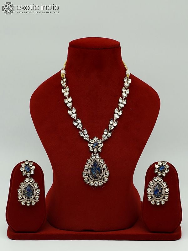 exotic india Stone Studded Moissanite Kundan Embellished Necklace With Matching Earrings 