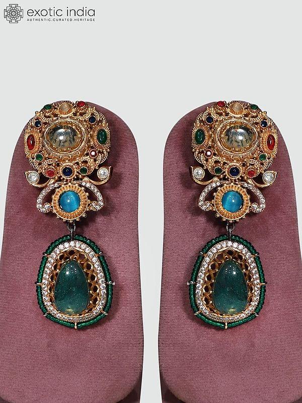 Exotic India Stone Studded Necklace Set With Earrings | Indian Fashion Jewelry
