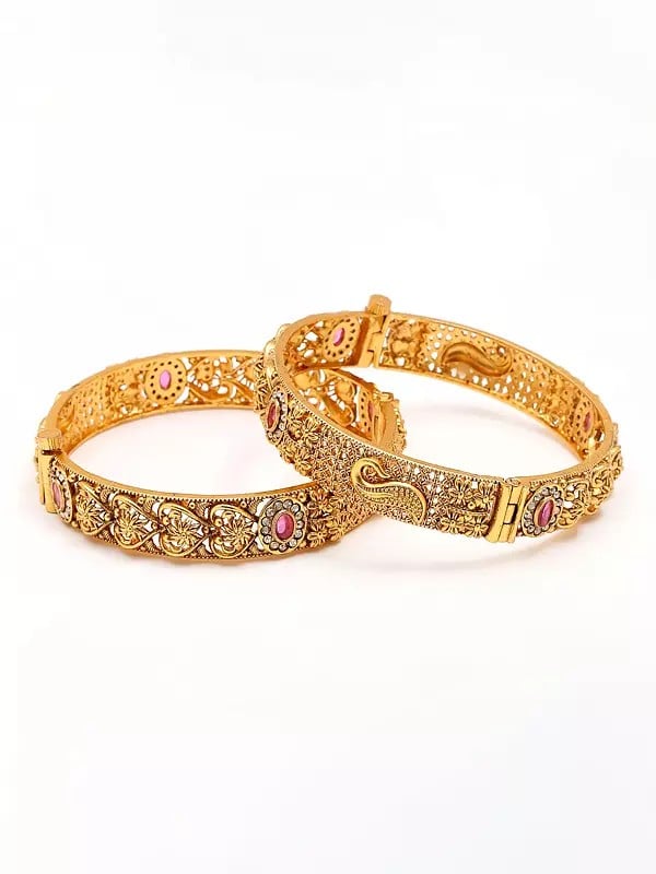Exotic India Stone Studded Openable Pair Of Bangles 