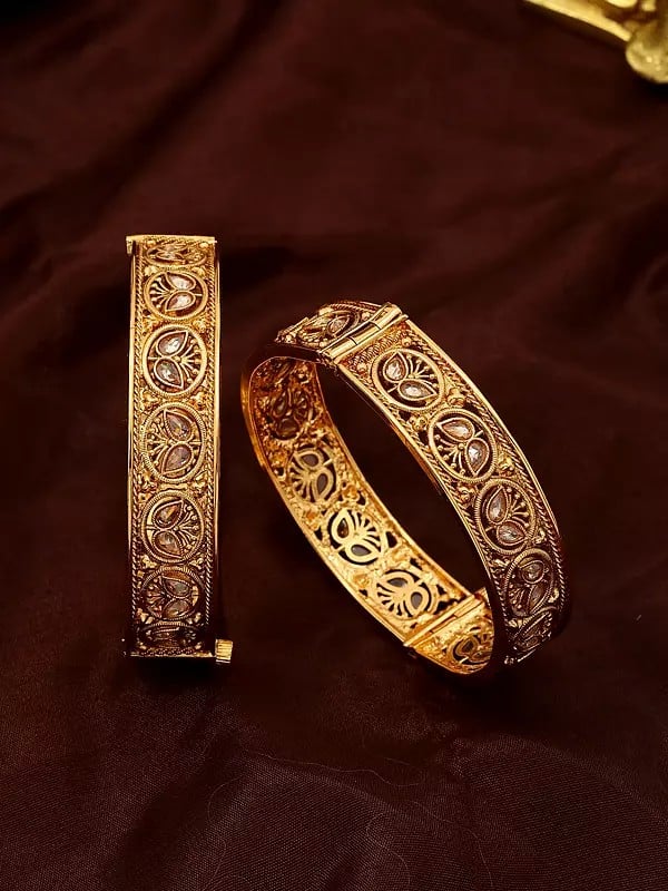 exotic india Stone Studded Openable Pair of Bangles