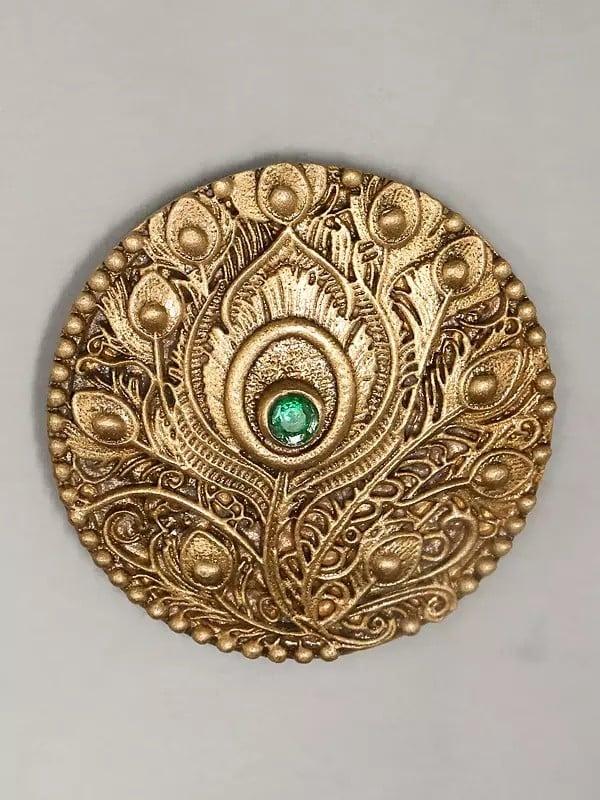 Exotic India Stone Studded Radha Krishna Brooch And Five Set Of Peacock Feather Design Buttons 