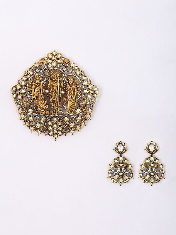 Exotic India Stone Studded Ram Darbar Pendant And Earring Set