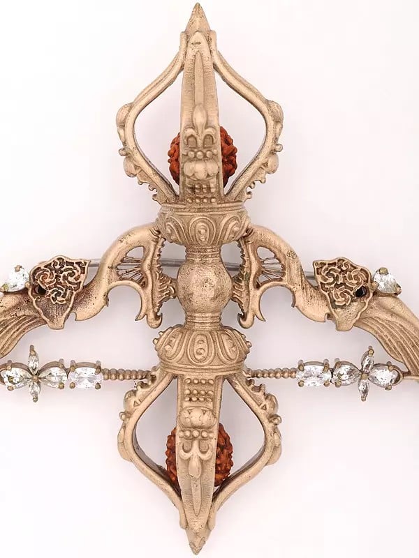Exotic India Stone Studded Rudraksha Royal Bow And Arrow Brooch 