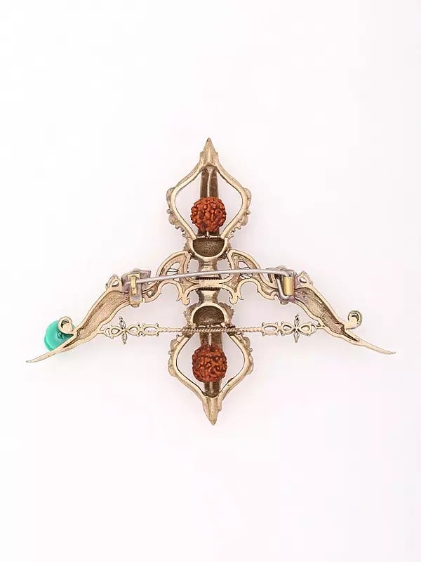 Exotic India Stone Studded Rudraksha Royal Bow And Arrow Brooch 
