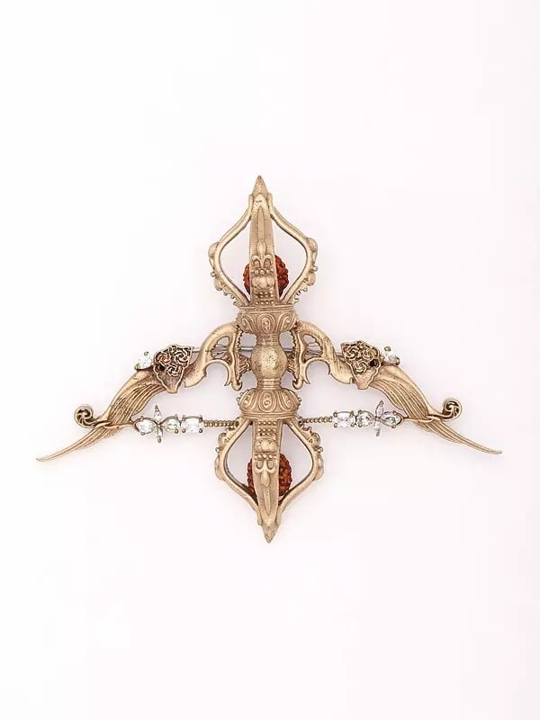 exotic india Stone Studded Rudraksha Royal Bow and Arrow Brooch 