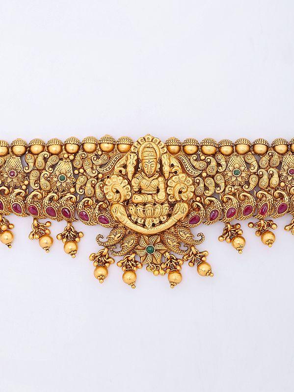 Exotic India Stone Studded South Indian Temple Brass Kamarband 