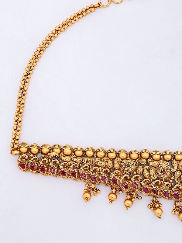 Exotic India Stone Studded South Indian Temple Brass Kamarband 