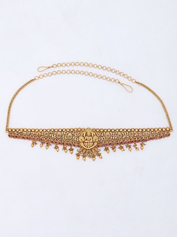 exotic india Stone Studded South Indian Temple Brass Kamarband