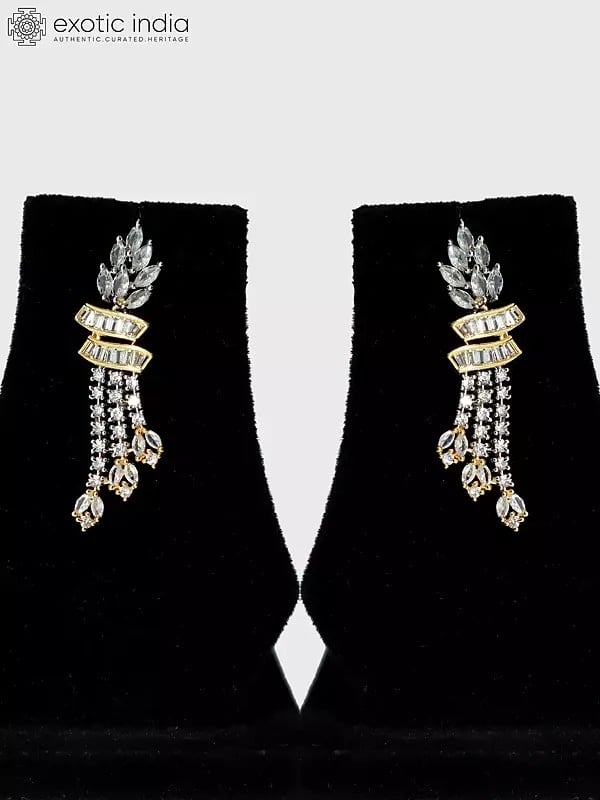 Exotic India Stone Studded Unique Design Gold Polish Base American Diamond Necklace Set With Earrings