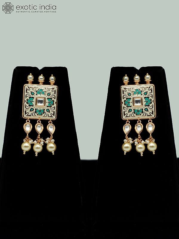 Exotic India Studded Choker Set With Earrings And Drops Beads