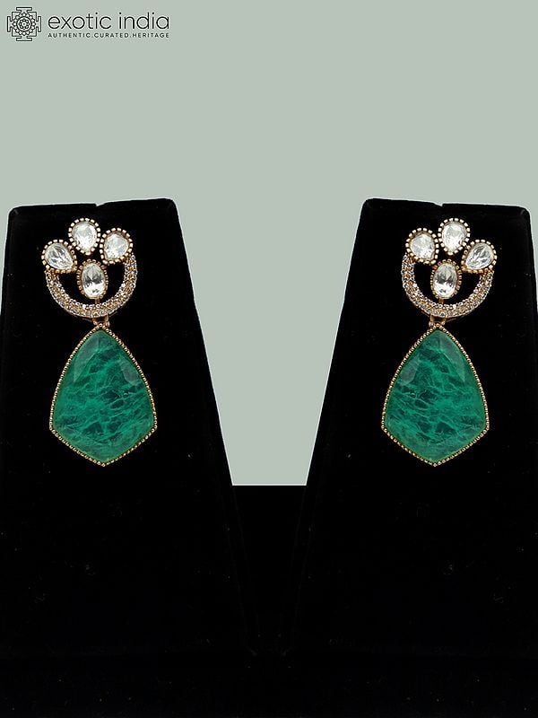 Exotic India Studded Moissanite Kundan With Matt Polish Fancy Design Necklace With Beautiful Earrings 