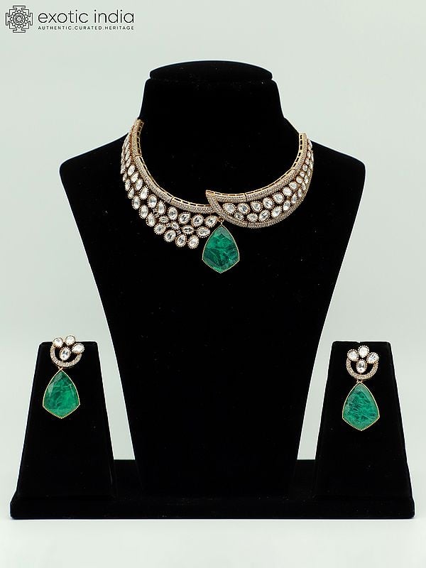 exotic india Studded Moissanite Kundan With Matt Polish Fancy Design Necklace With Beautiful Earrings