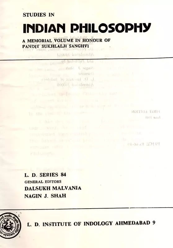 Exotic India Studies In Indian Philosophy- A Memorial Volume In Honour Of Pandit Sukhlalji Sanghvi (An Old And Rare Book) 