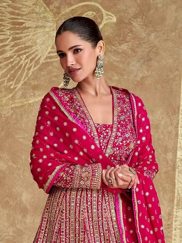 Exotic India Stunning Embellished Heavy Sequins And Embroidery Work Georgette Anarkali Gown With Matching Dupatta