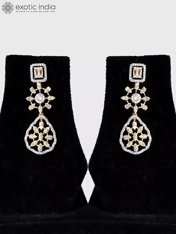 Exotic India Stunning Floral Design Stone Studded American Diamond Necklace Set With Earrings