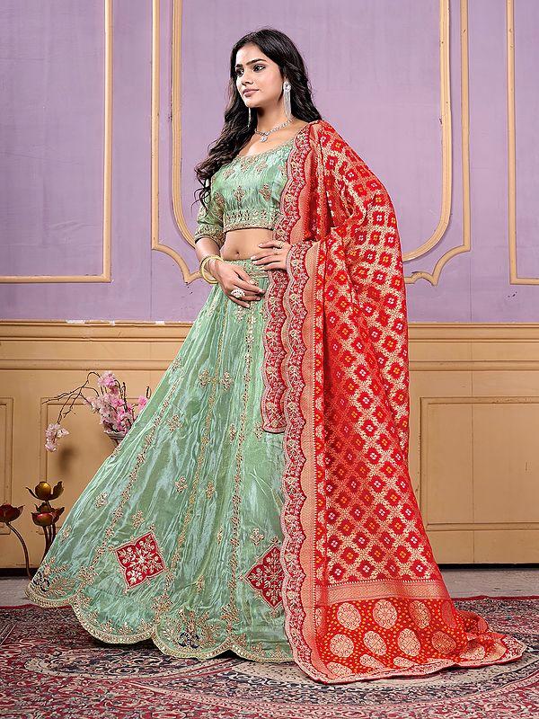 Exotic India Stunning Gotta Patti With Sequins Work Pure Cosmos Viscose Lehenga Choli With Dupatta