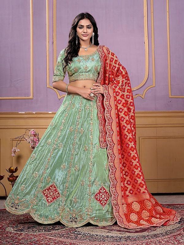 exotic india Stunning Gotta Patti With Sequins Work Pure Cosmos Viscose Lehenga Choli With Dupatta 