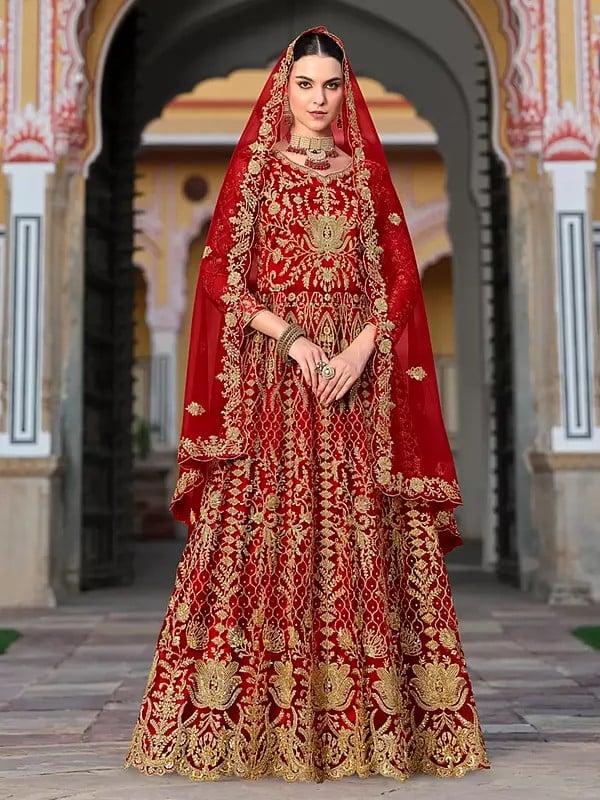 exotic india Stunning Heavy Embroidery Work Festive Wear Net Anarkali Gown With Matching Dupatta 