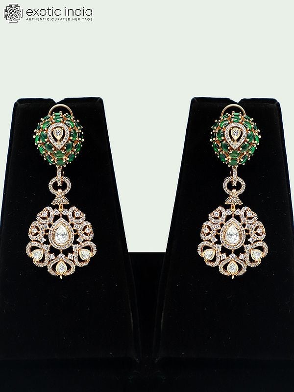 Exotic India Stunning Moissanite Kundan With Matt Polish Stone Studded Necklace With Teardrop Earrings