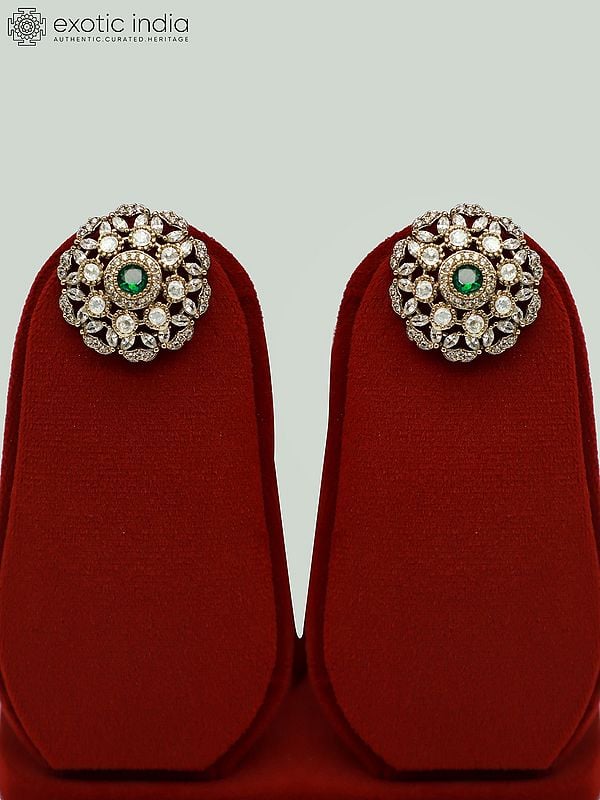 Exotic India Stunning Moissanite Kundan With Matt Polish Studded Necklace With Earrings 