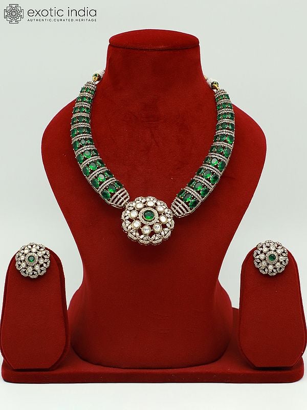 exotic india Stunning Moissanite Kundan With Matt Polish Studded Necklace With Earrings 