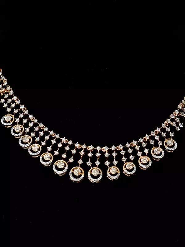 Exotic India Stunning Stone Studded Embellished American Diamond Necklace Set With Earrings