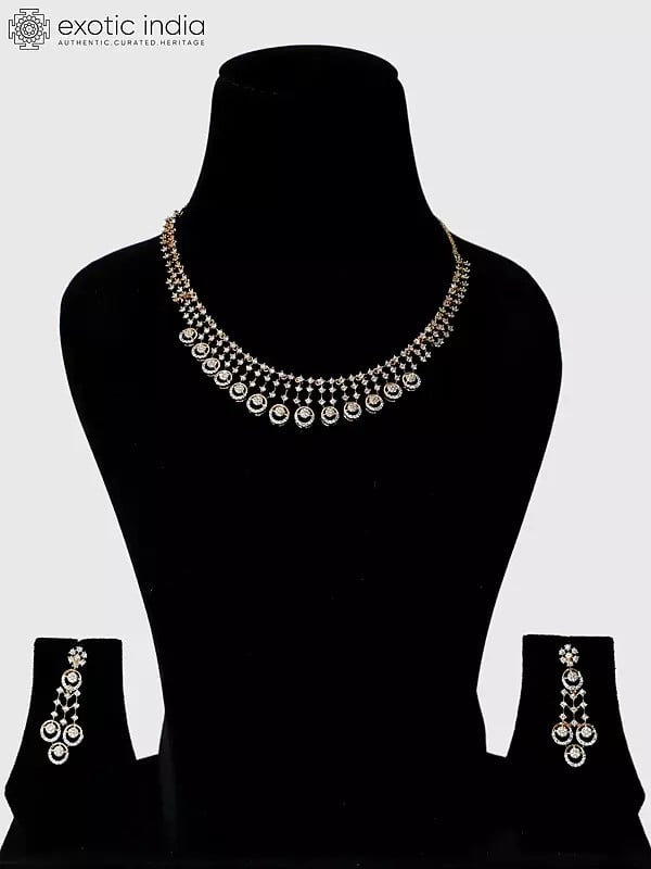 exotic india Stunning Stone Studded Embellished American Diamond Necklace Set With Earrings 