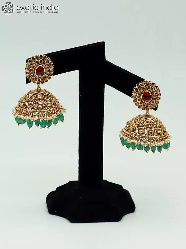 Exotic India Stunning Stone Studded Heavy Choker Necklace With Matching Earrings And Mangtika