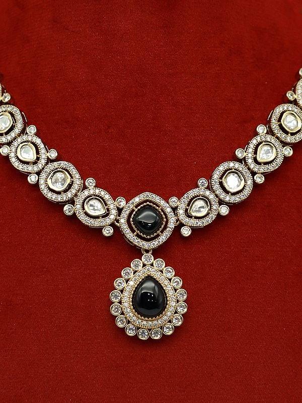 Exotic India Stunning Stone Studded Mother Of Pearl Necklace With Matching Earrings