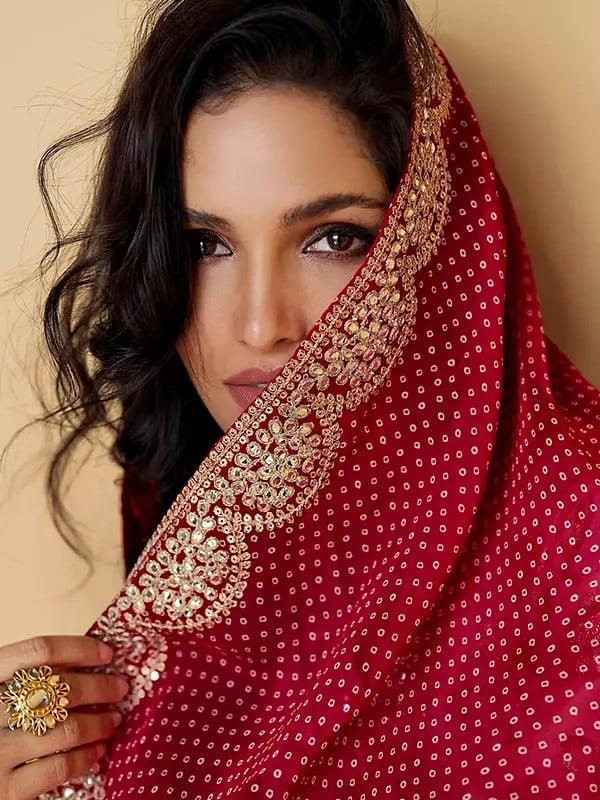 Exotic India Stunning Viscose Weaving And Embroidery Work V-Neck Festive Wear Kurta With Dupatta 