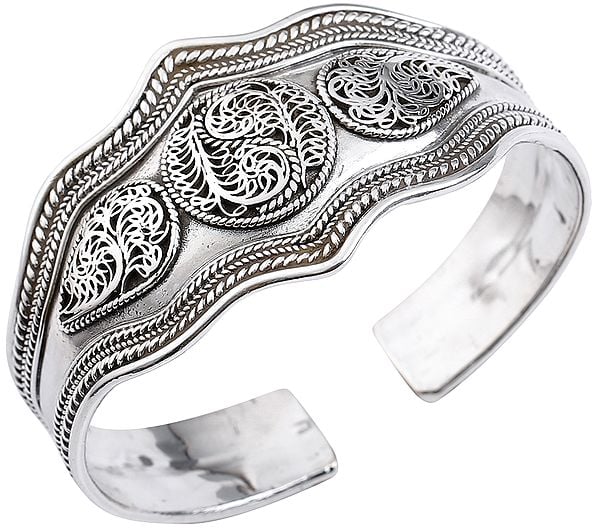 exotic india Stylish Filigree Cuff Bracelet with Twisted Rope Design from Nepal (Adjustable Size)