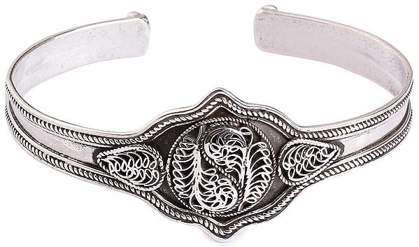 exotic india Stylish Filigree Cuff Bracelet with Twisted Rope Design from Nepal (Adjustable Size)