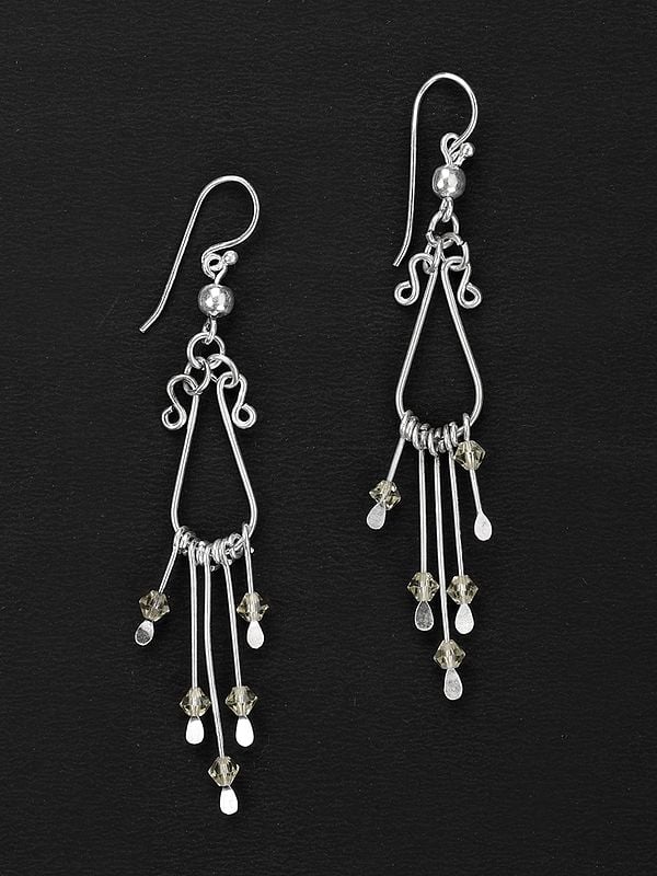 exotic india Stylish Long Sterling Silver Dangle Earring with Gemstone