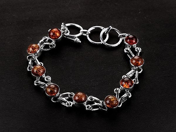 Exotic India Stylish Sterling Silver Amber Bracelet | Sterling Silver Jewelry