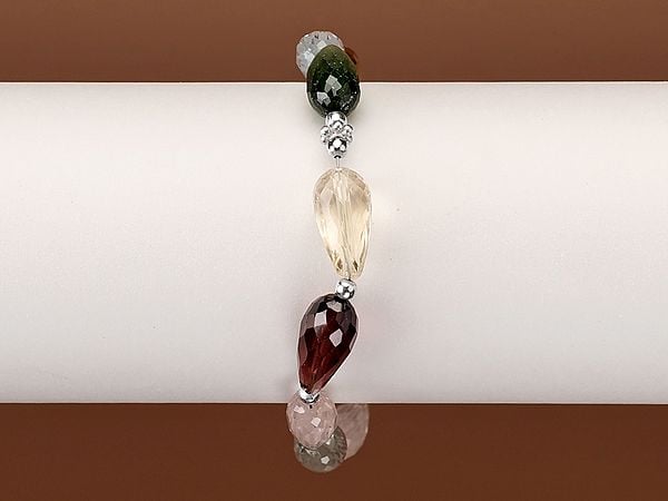 Exotic India Stylish Sterling Silver Bracelet With Multiple Gemstones 