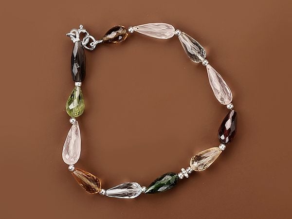 exotic india Stylish Sterling Silver Bracelet with Multiple Gemstones