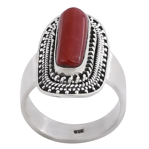 Exotic India Stylish Sterling Silver Coral Ring | Indian Jewelry 