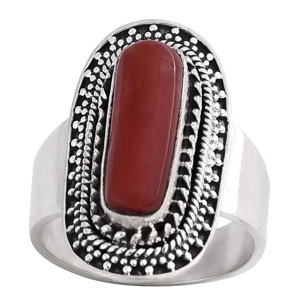 exotic india Stylish Sterling Silver Coral Ring | Indian Jewelry 
