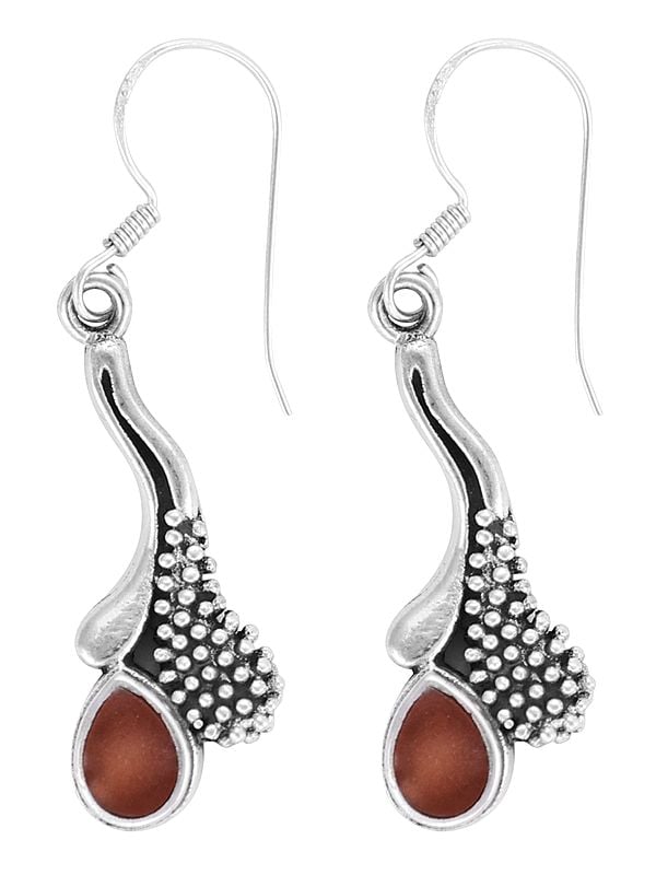 exotic india Stylish Sterling Silver Earring with Carnelian Stone