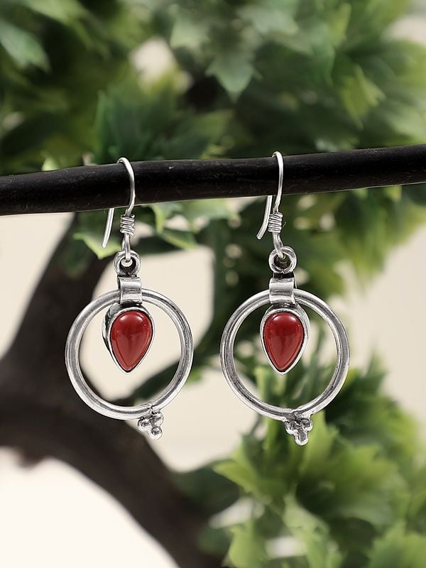 exotic india Stylish Sterling Silver Earring with Coral Gemstone